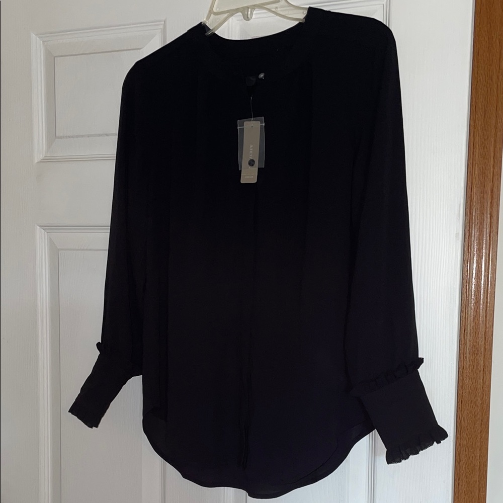J. Crew Elegant Black Blouse with Ruffle Details